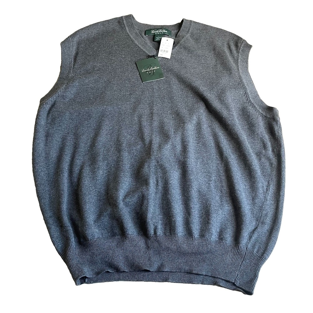 Brooks Brothers Golf Large 100% Cotton Men's Gray Sweater Vest Preppy NWT